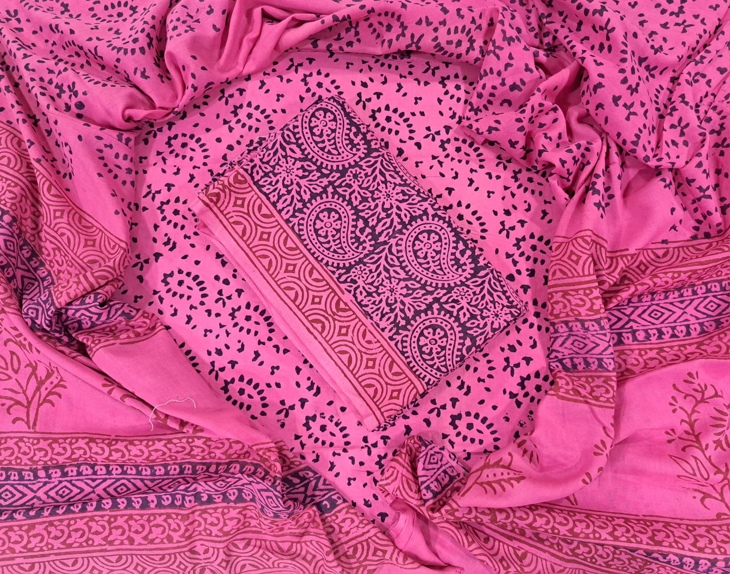 Handblock Cotton Unstitched suit-Dark Pink (AT11)