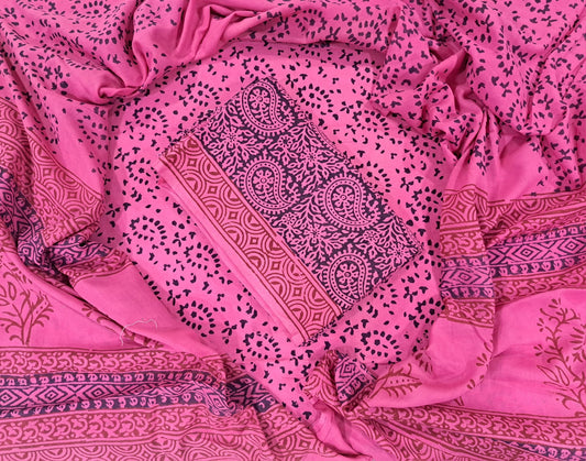 Handblock Cotton Unstitched suit-Dark Pink (AT11)