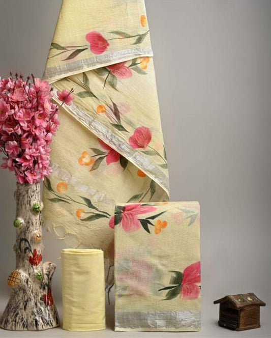Linen Festivewear Unstitched suit-Light Yellow (ST04linen)