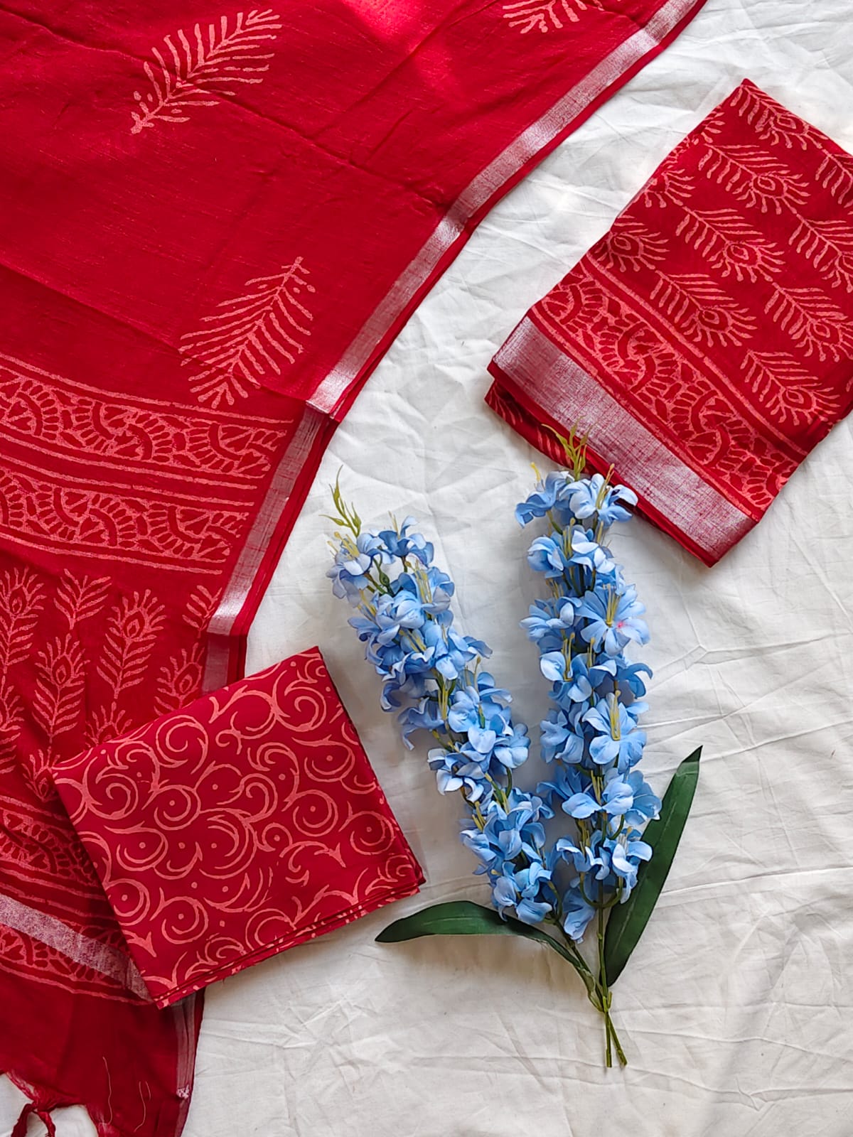 Linen Festivewear Unstitched suit-Red (ST01linen)
