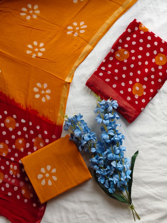 Linen Festivewear Unstitched suit-Red & Orange (ST10linen)