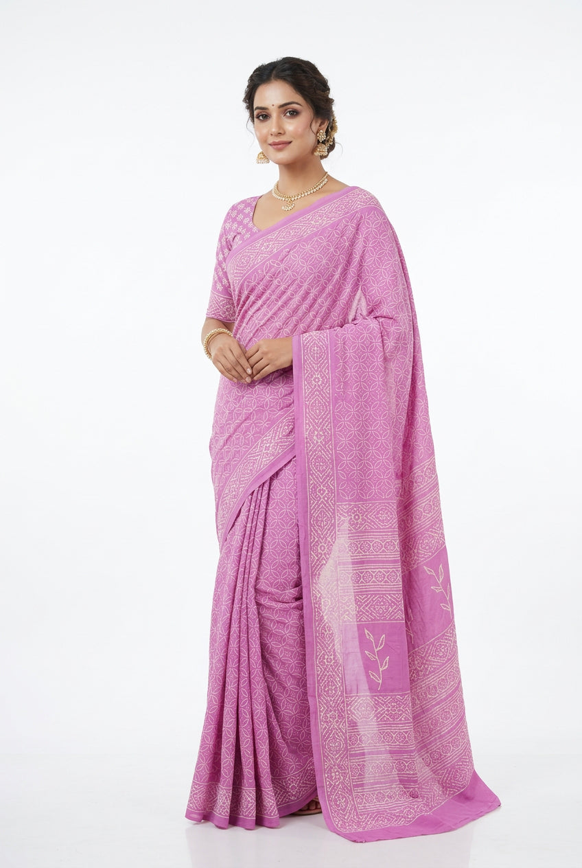 Mulmul Cotton Sari-Pink (ST14sari)