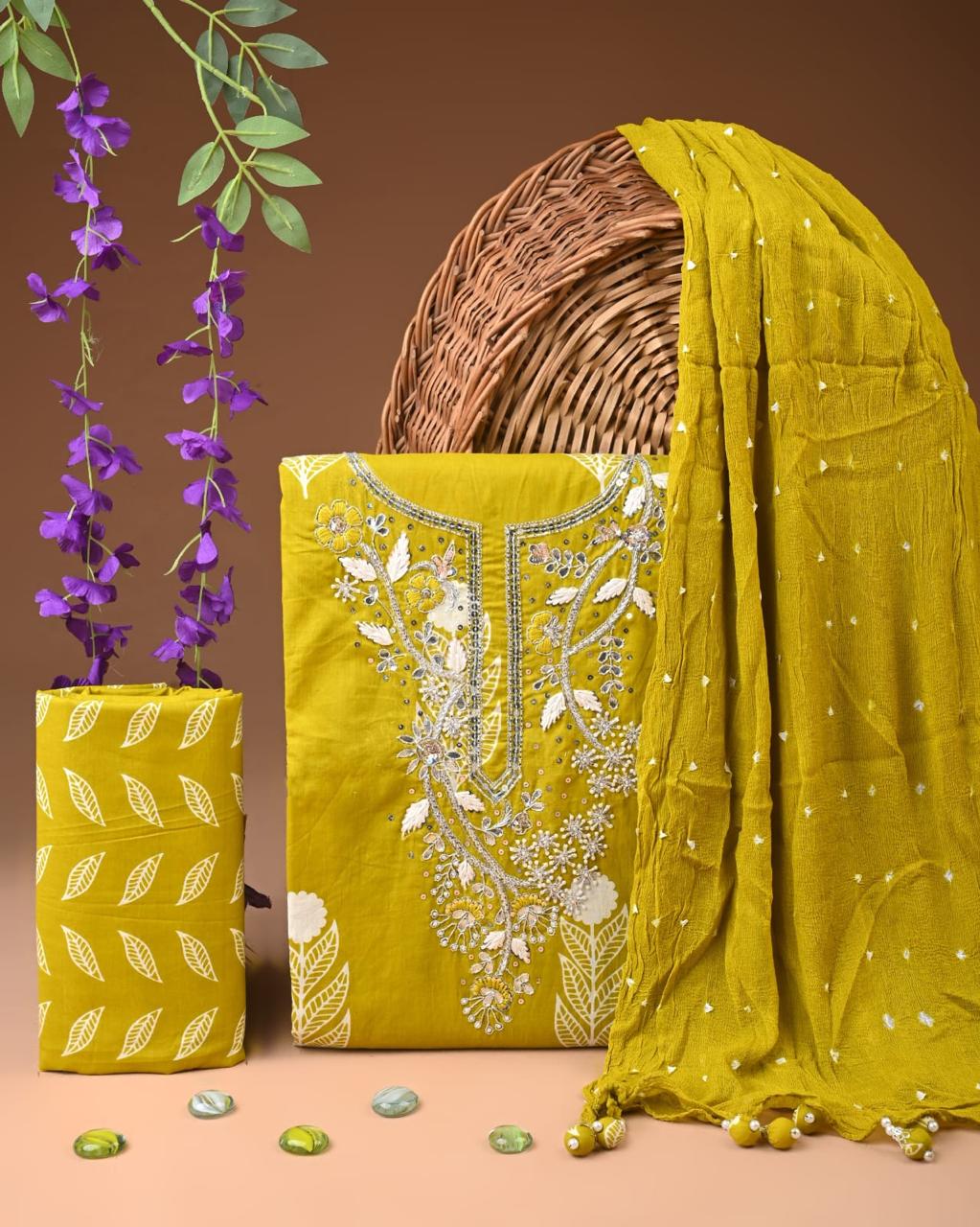 Festive Cotton Unstitched Suit