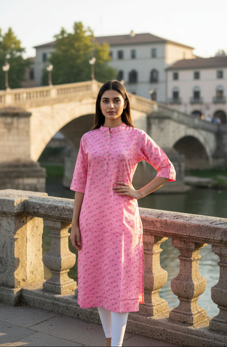 Ikshita Cotton Straight Kurta-Pink