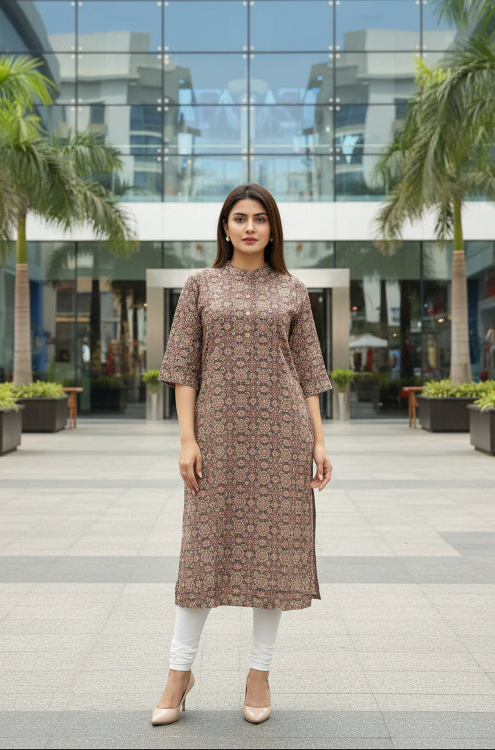 Ikshita Cotton Straight Kurta-Brown
