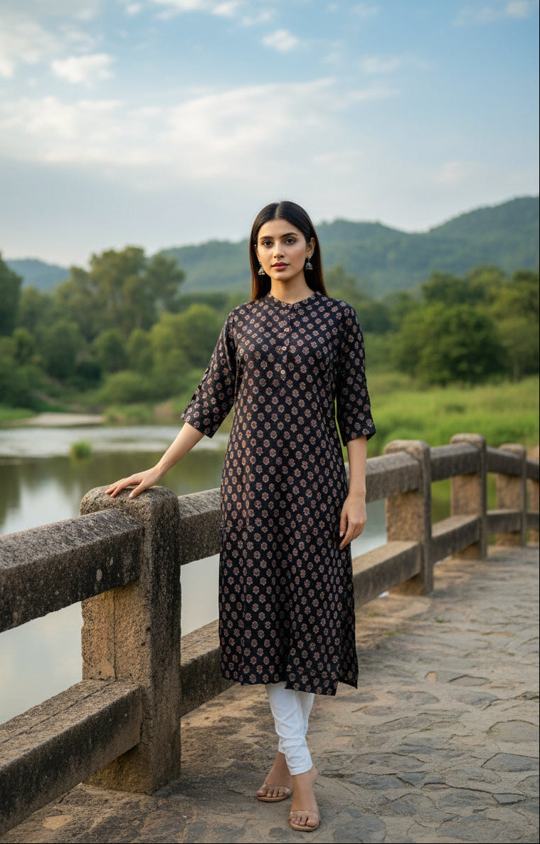 Ikshita Cotton Straight Kurta-Black