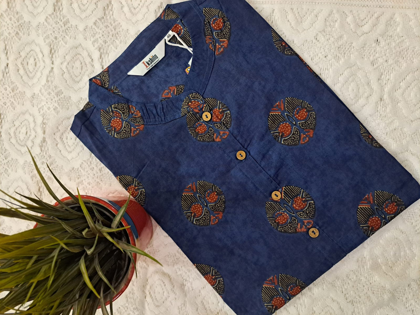 Ikshita Cotton Straight Kurta-Dark Blue
