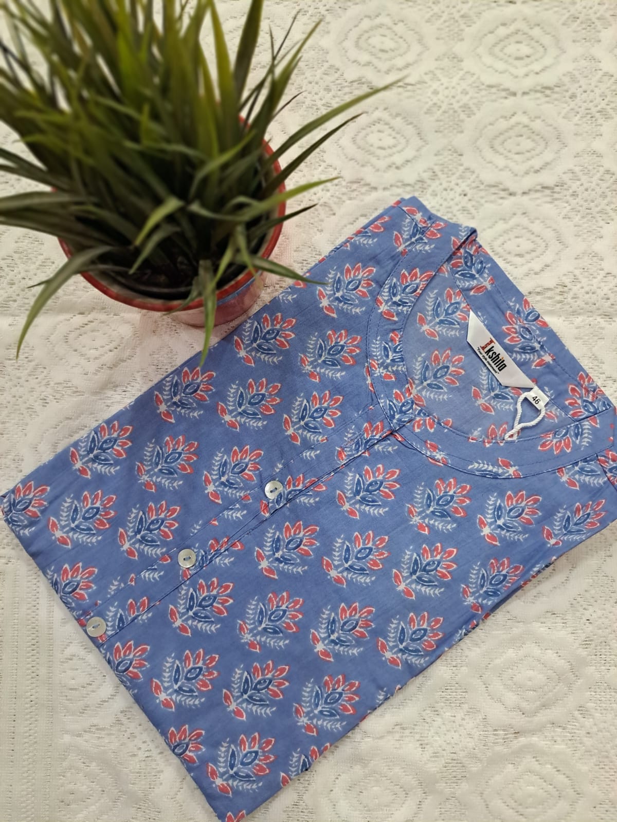 Ikshita Cotton Straight Kurta-Sky Blue