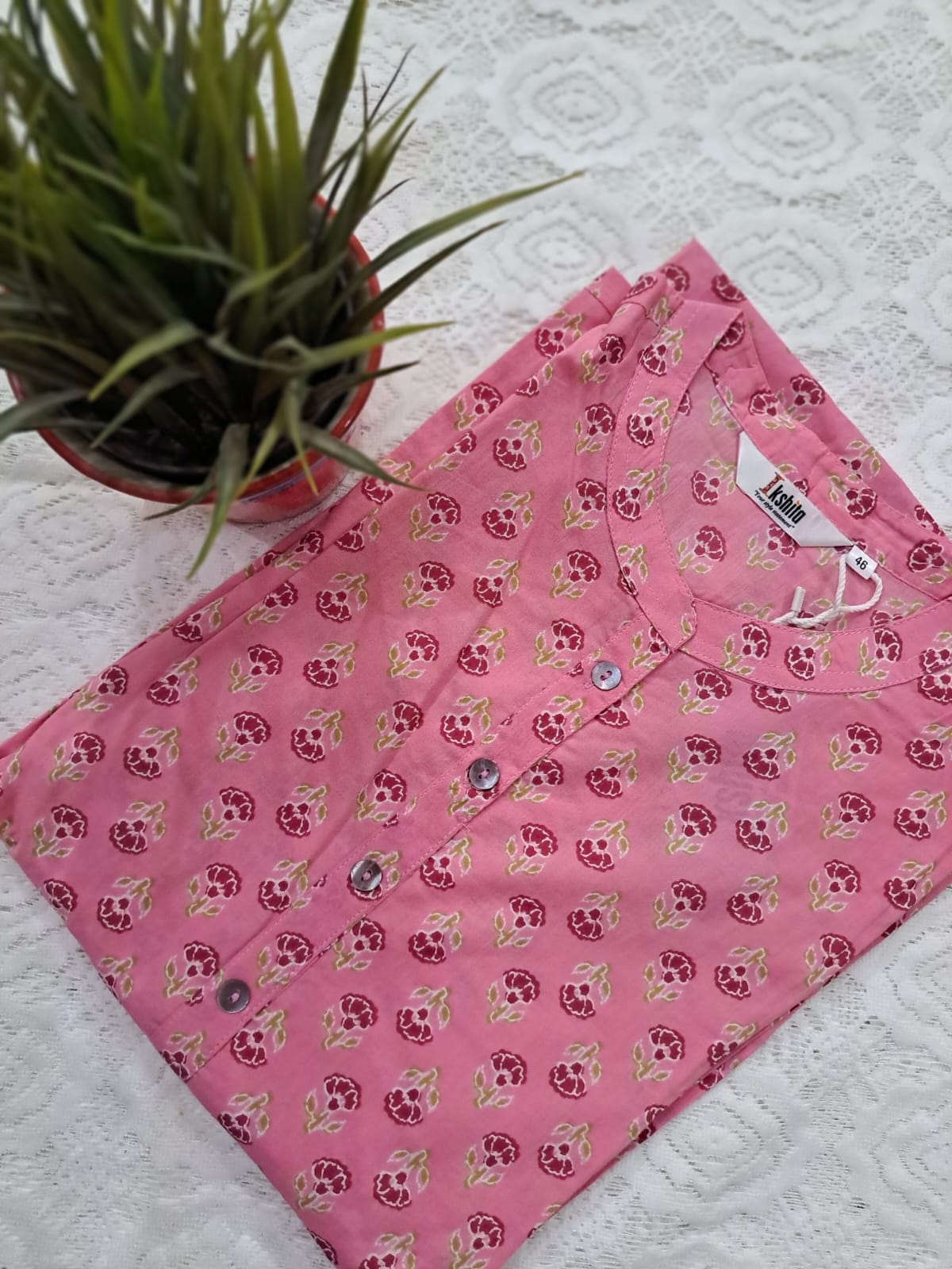 Ikshita Cotton Straight Kurta-Pink