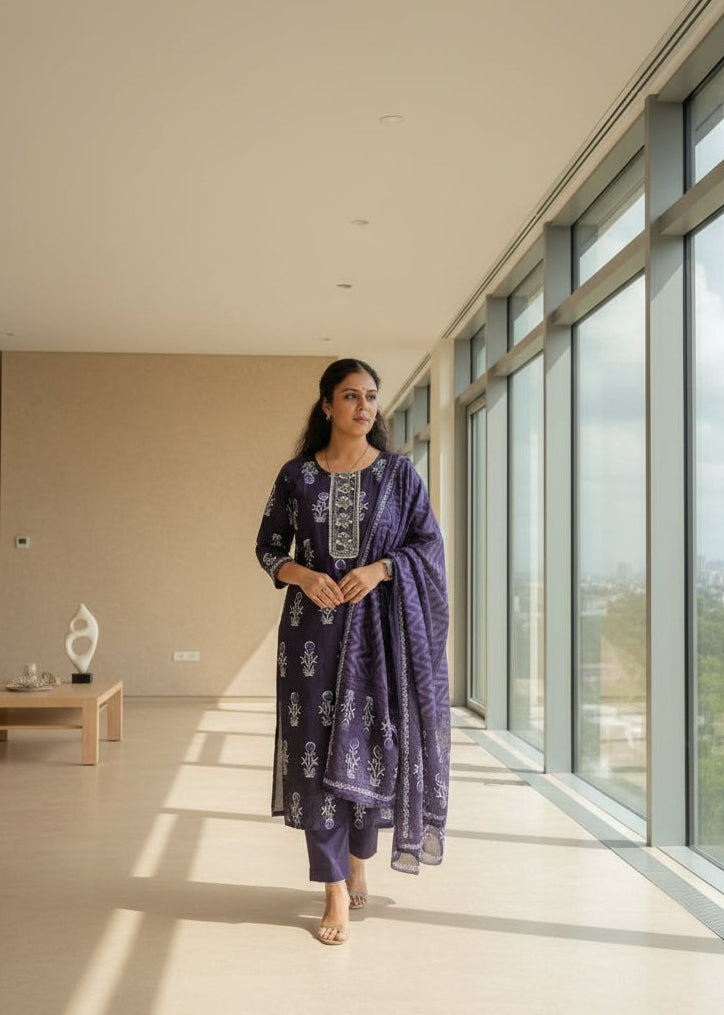 Layla Straight Suit Set-Purple