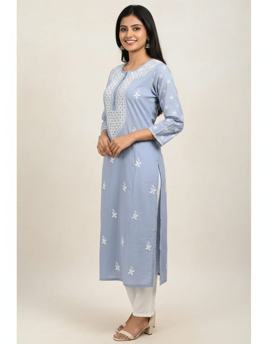 Chikankari Cotton Straight Kurti
