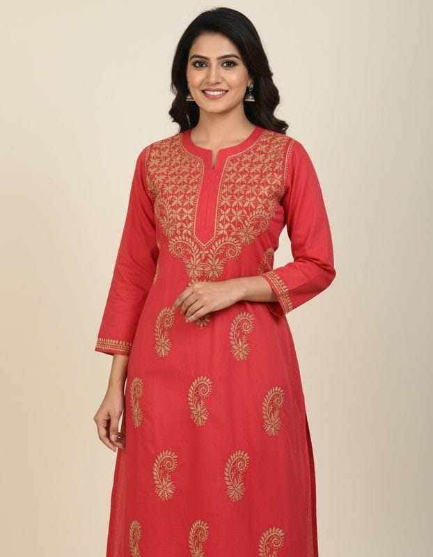 Chikankari Cotton Straight Kurti