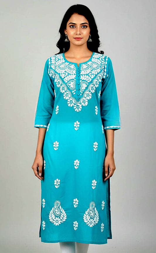 Chikankari Cotton Straight Kurti