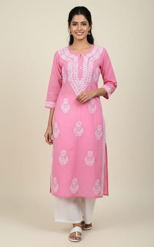 Chikankari Cotton Straight Kurti