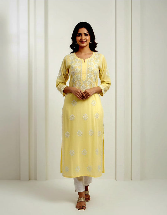 Chikankari Cotton Straight Kurti