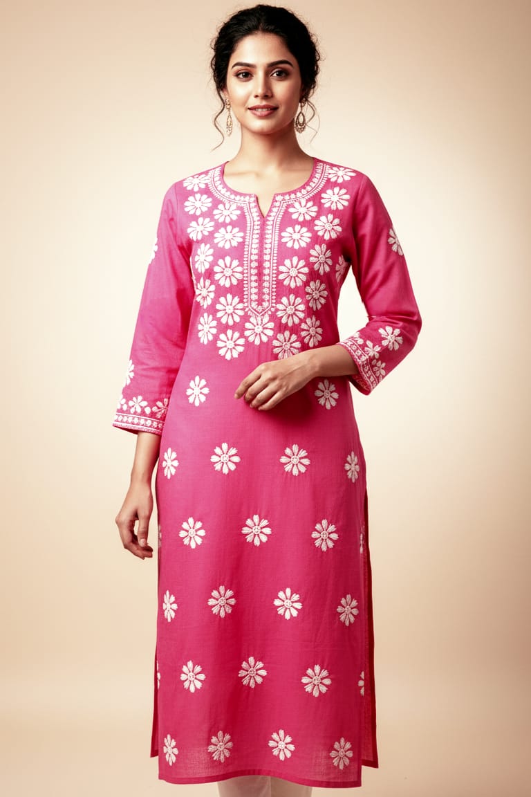 Chikankari Cotton Straight Kurti