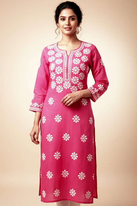 Chikankari Cotton Straight Kurti