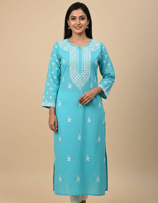 Chikankari Cotton Straight Kurti