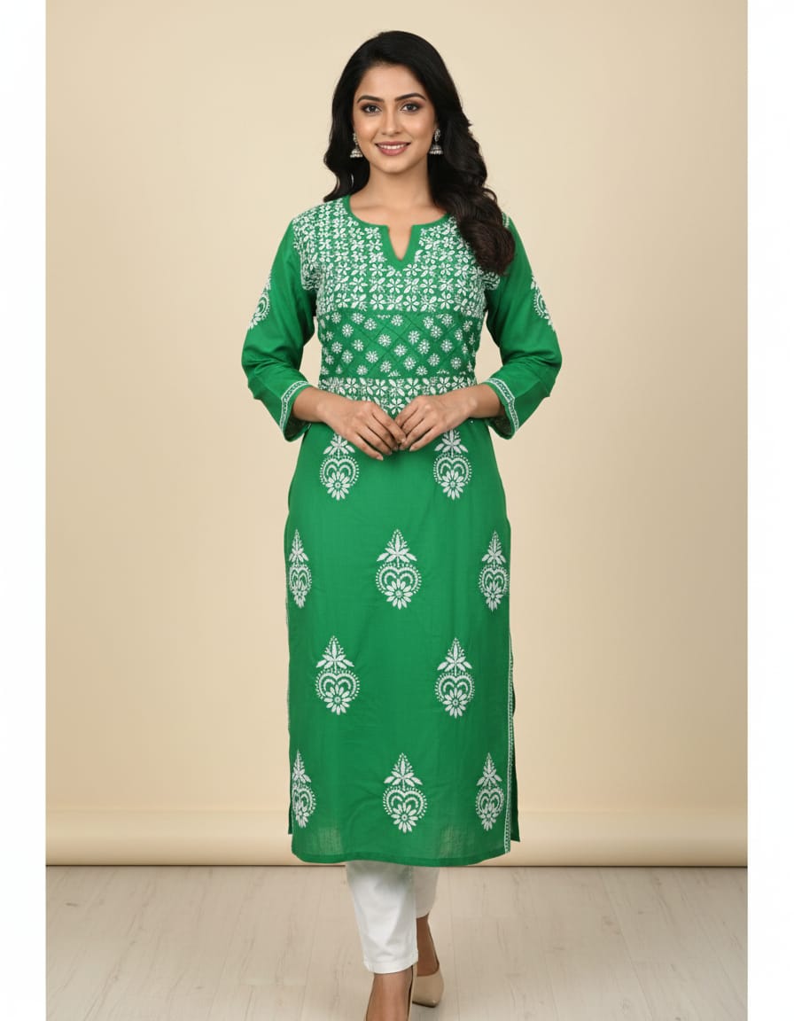 Chikankari Cotton Straight Kurti