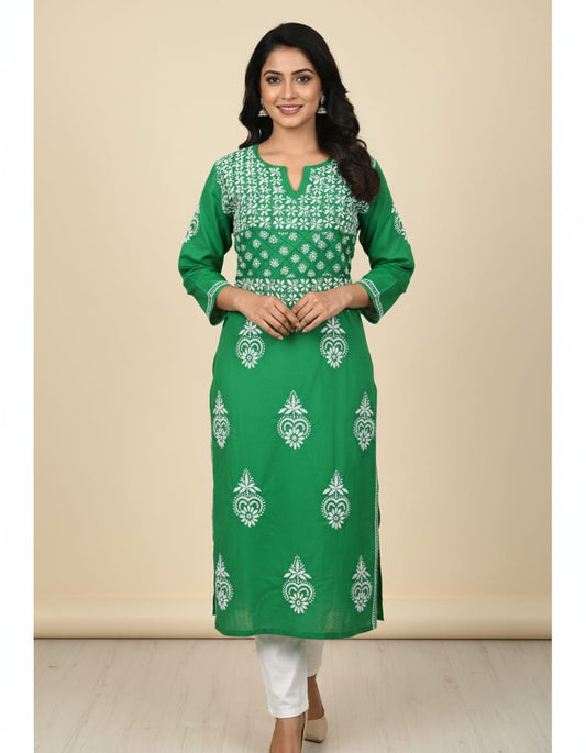 Chikankari Cotton Straight Kurti