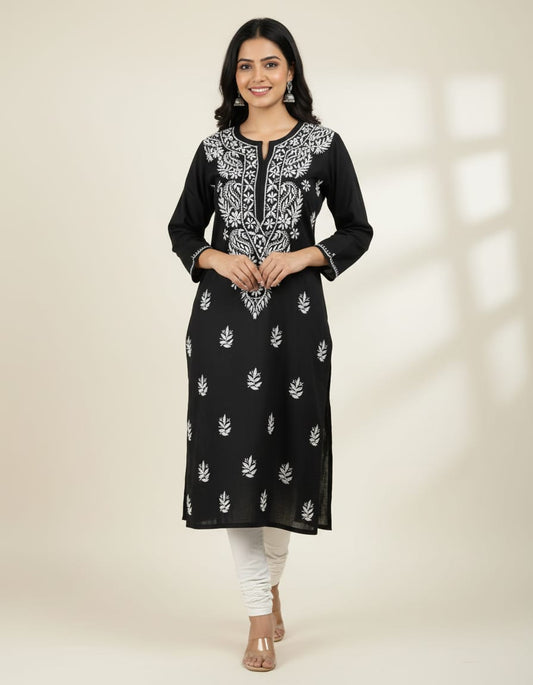 Chikankari Cotton Straight Kurti