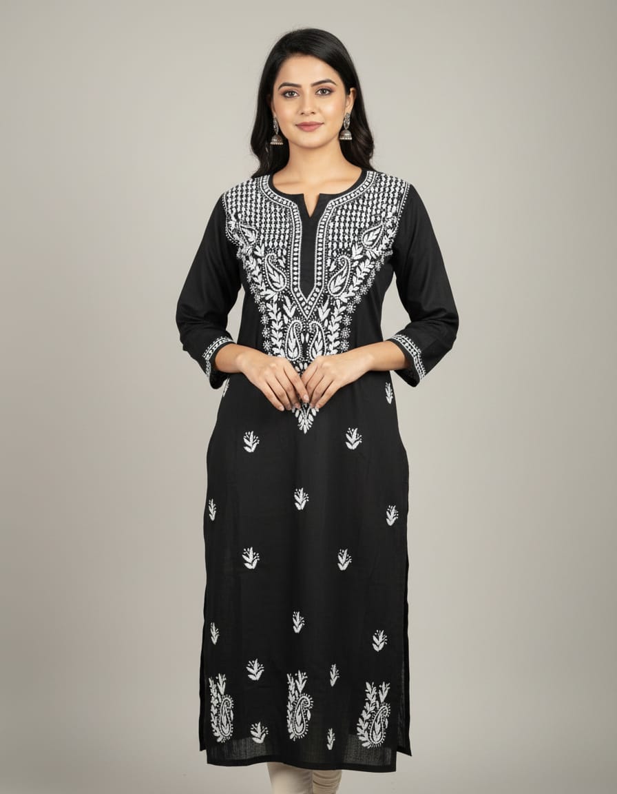 Chikankari Cotton Straight Kurti