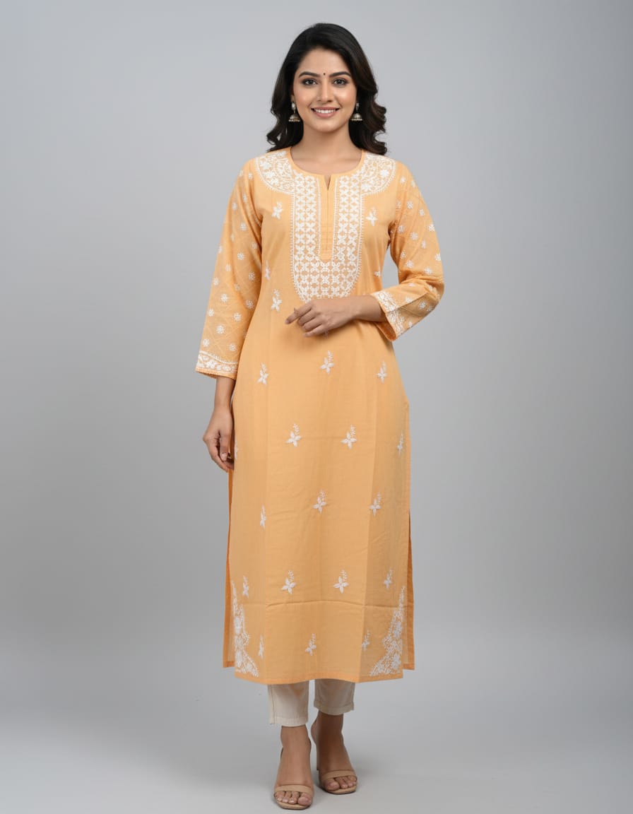 Chikankari Cotton Straight Kurti