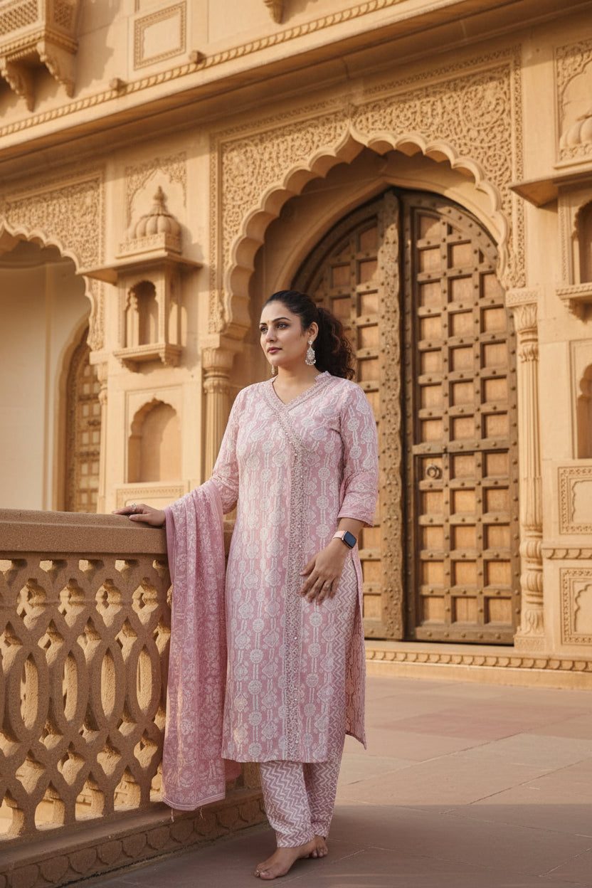 Prerna 3pc Suit Set-Peach