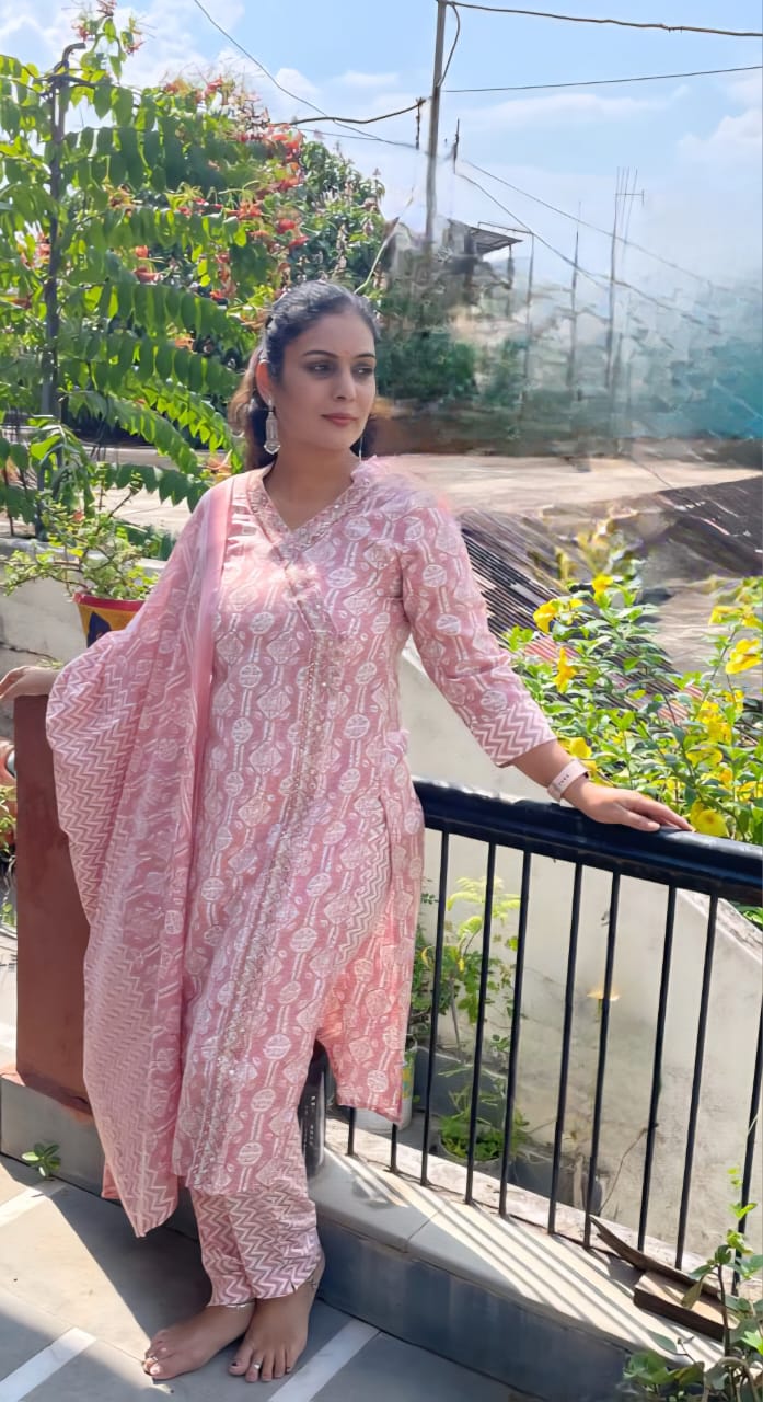 Prerna 3pc Suit Set-Peach