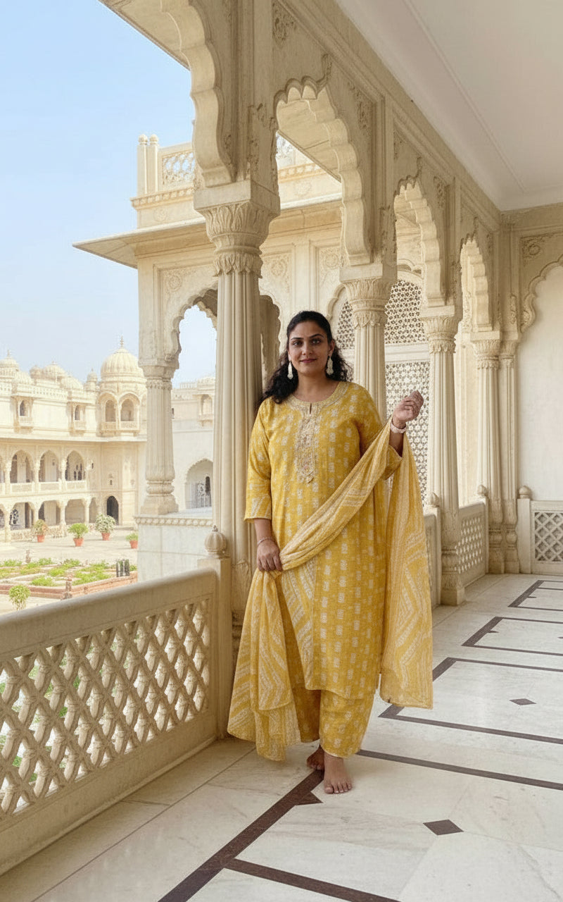 Prerna 3pc Suit Set-Yellow