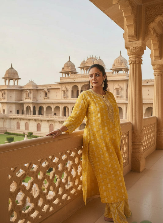 Prerna 3pc Suit Set-Yellow