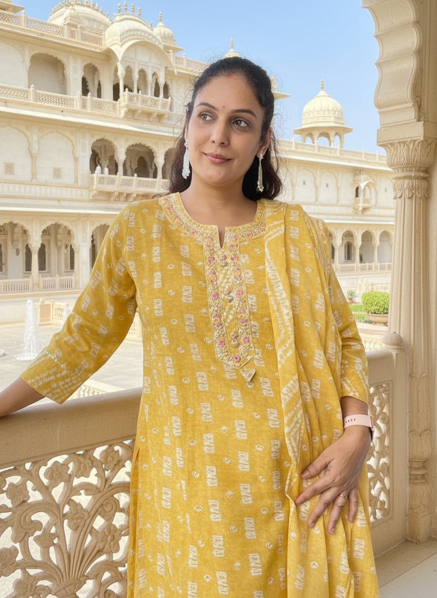 Prerna 3pc Suit Set-Yellow