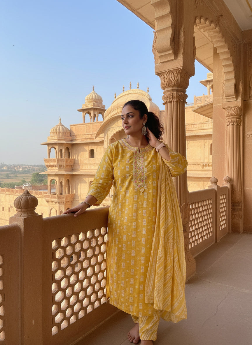 Prerna 3pc Suit Set-Yellow