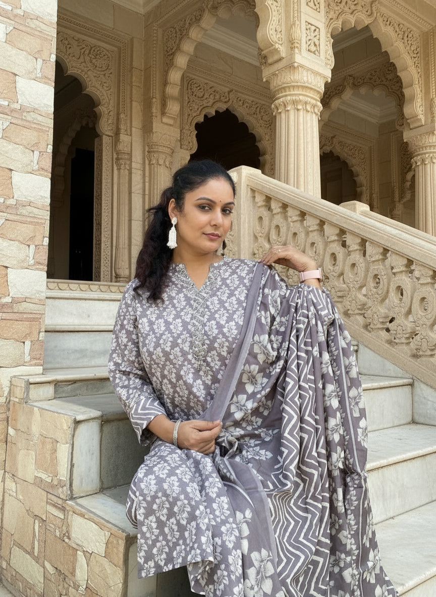 Prerna 3pc Suit Set-Dark Grey