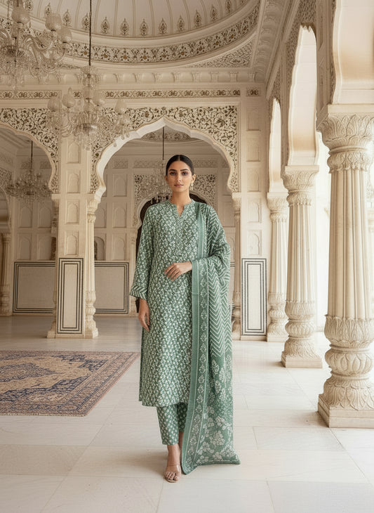 Prerna 3pc Suit Set-Green