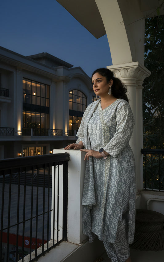 Prerna 3pc Suit Set-Grey