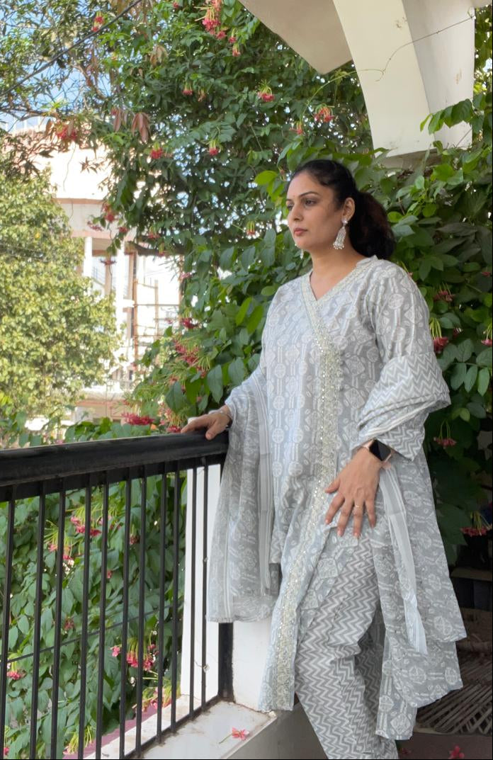 Prerna 3pc Suit Set-Grey