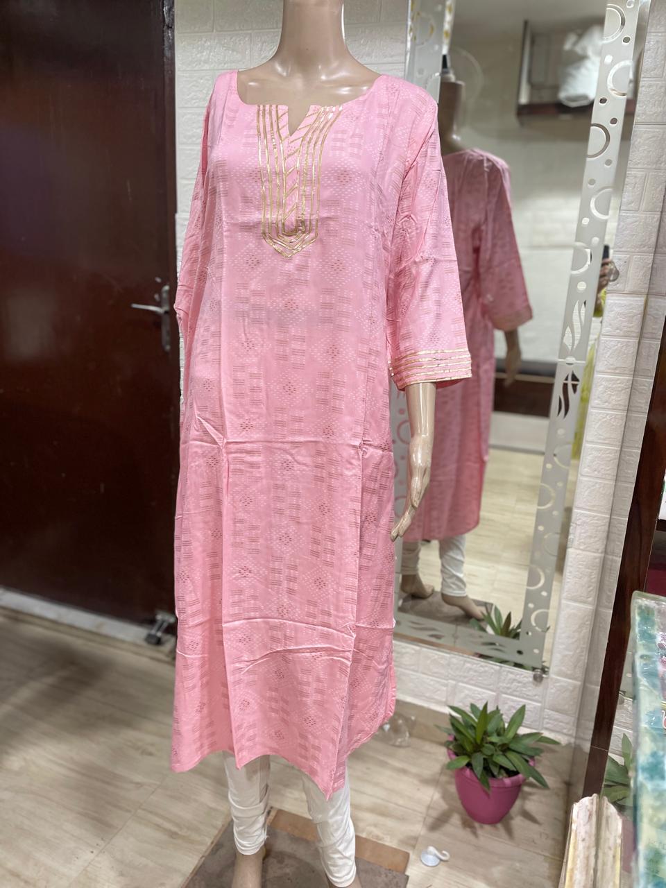 Kanak Cotton Straight Kurta-Peach