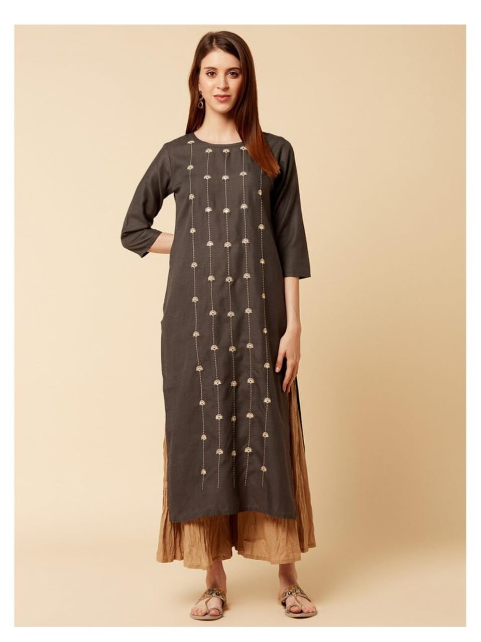 Kanak Cotton Straight Kurta-Brown