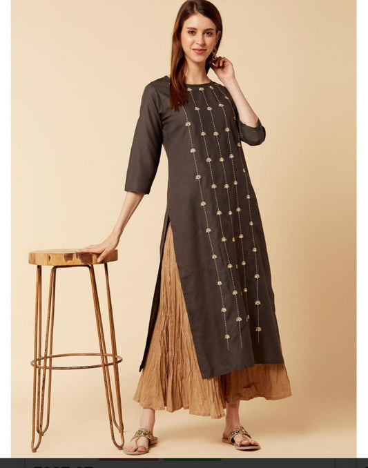 Kanak Cotton Straight Kurta-Brown