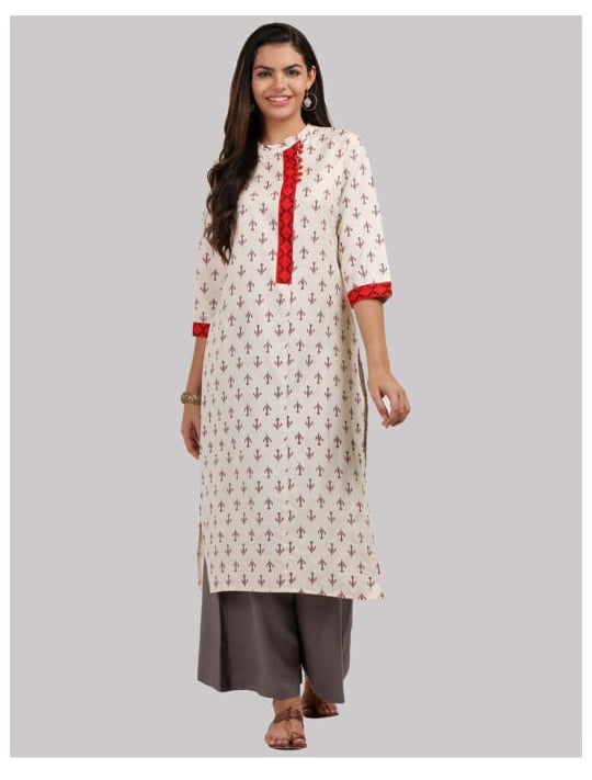 Kanak Cotton Straight Kurta-Off White