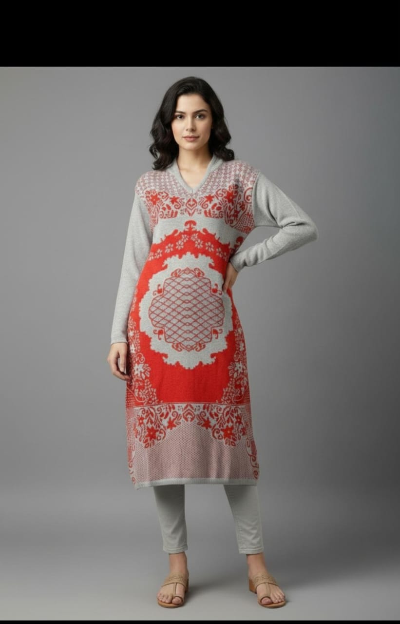Shama Woolen Kurti-Light Grey
