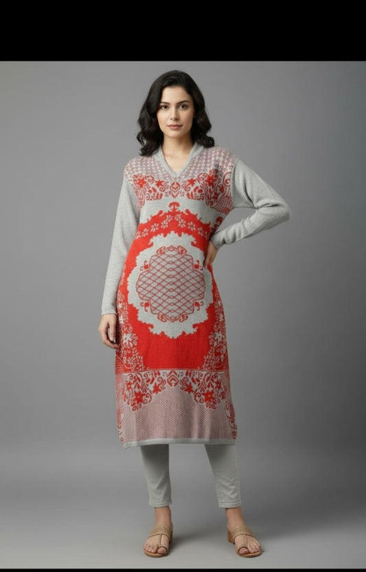 Shama Woolen Kurti-Light Grey