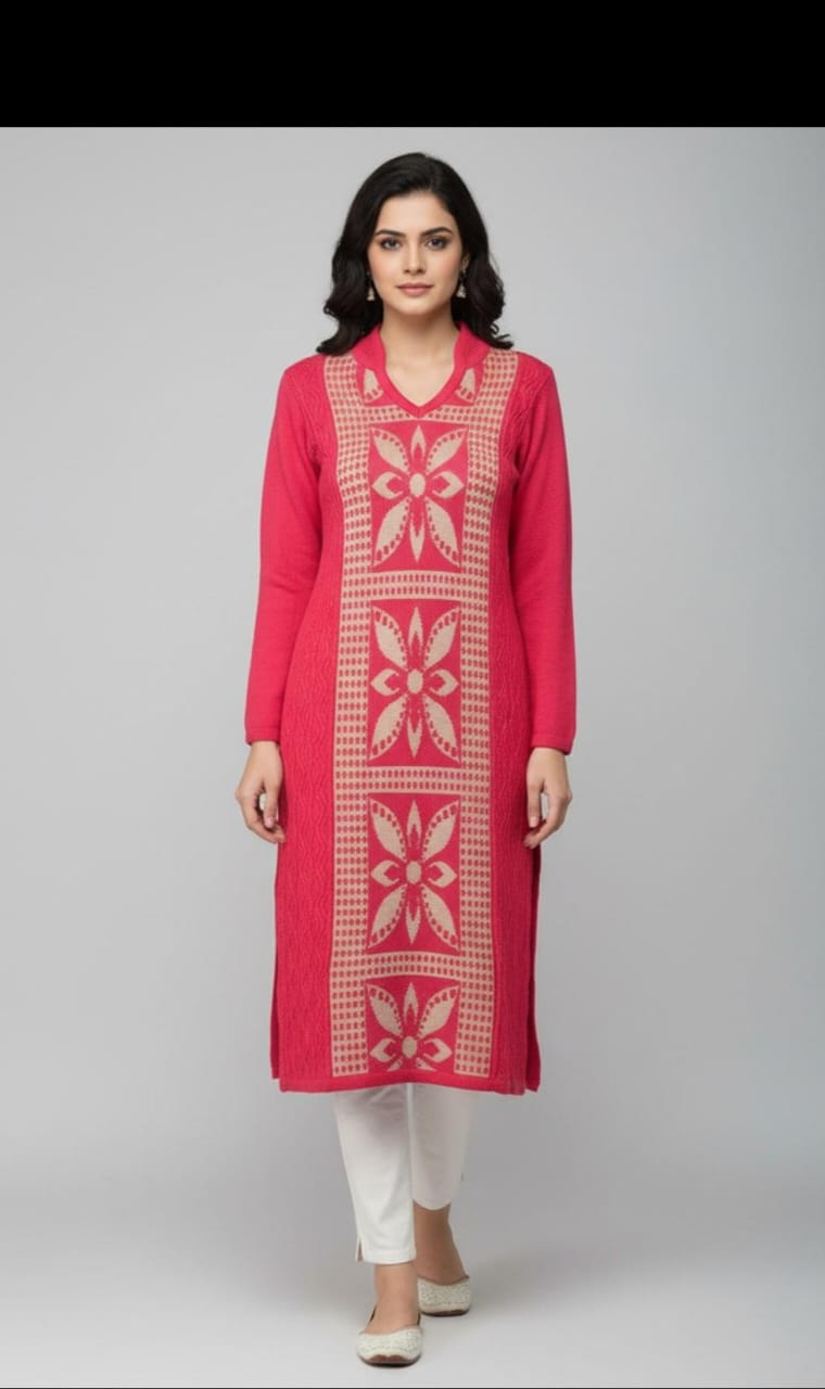 Shama Woolen Kurti-Carrot Pink
