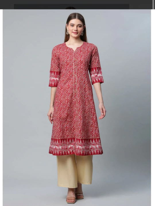 Ramaya Cotton A-line Kurta-Dark Red