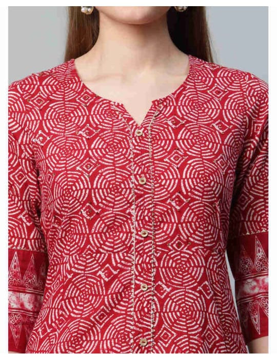 Ramaya Cotton A-line Kurta-Dark Red