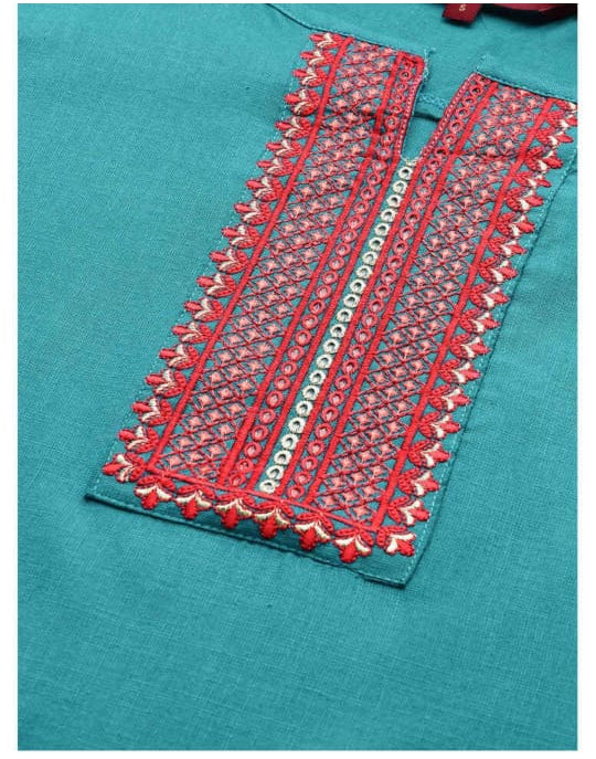 Kanak Cotton Straight Kurta-Firozi Green