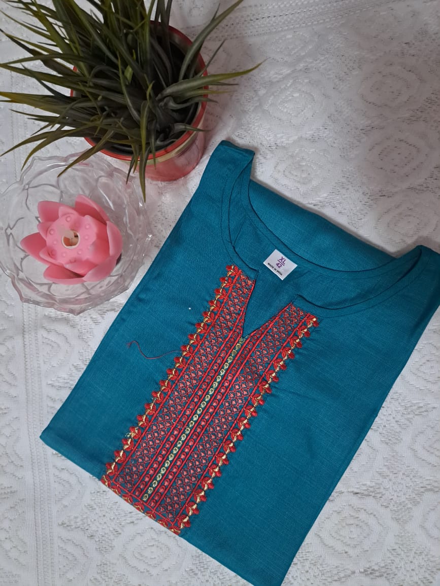 Kanak Cotton Straight Kurta-Firozi Green