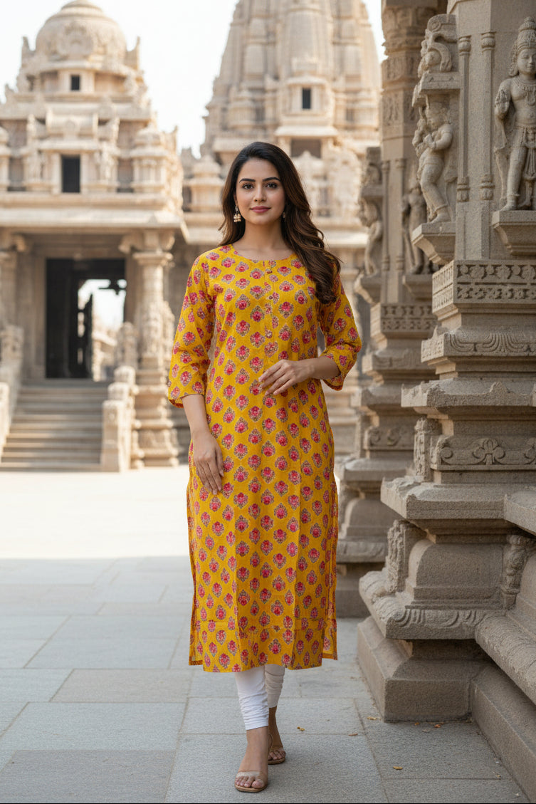Ikshita Cotton Straight Kurta-Yellow