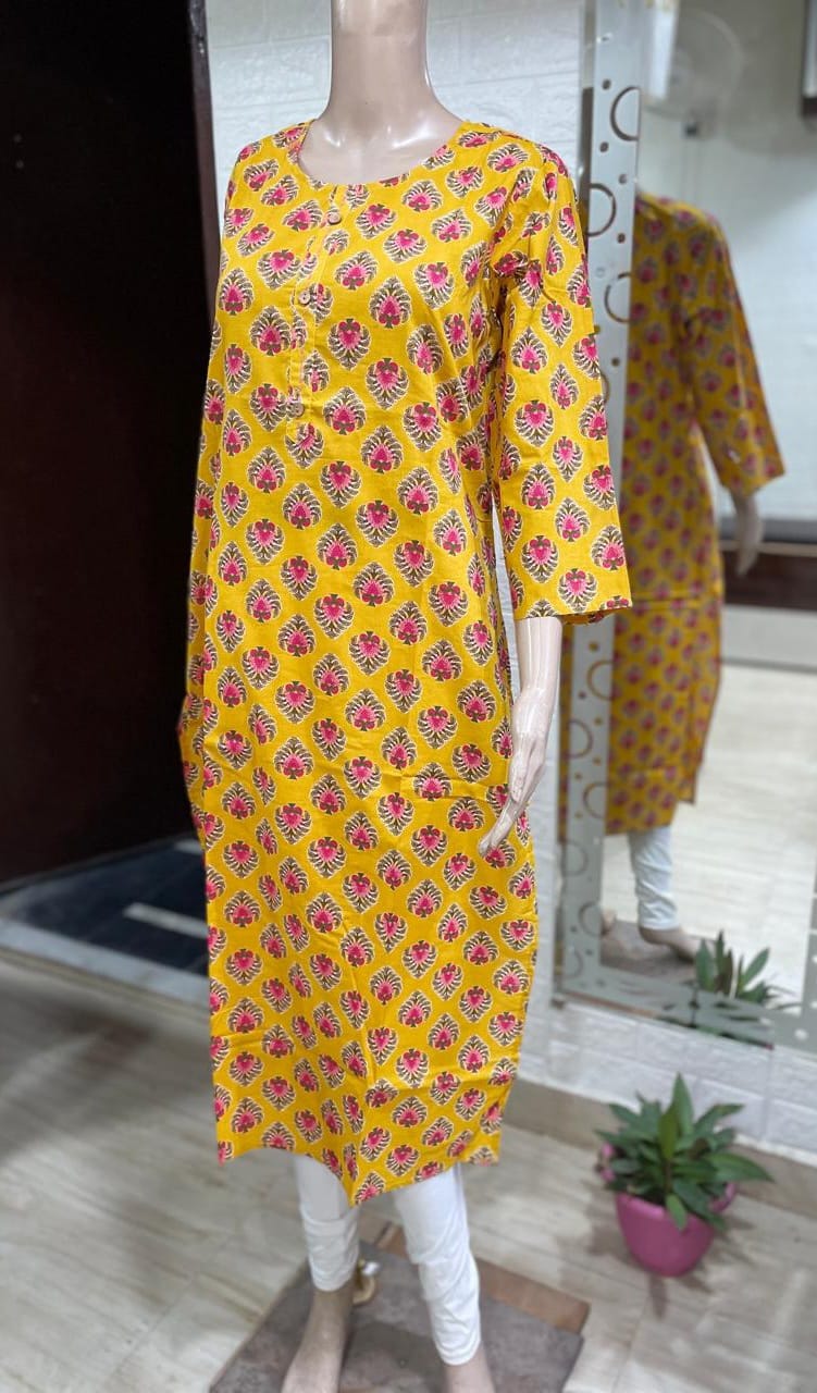 Ikshita Cotton Straight Kurta-Yellow